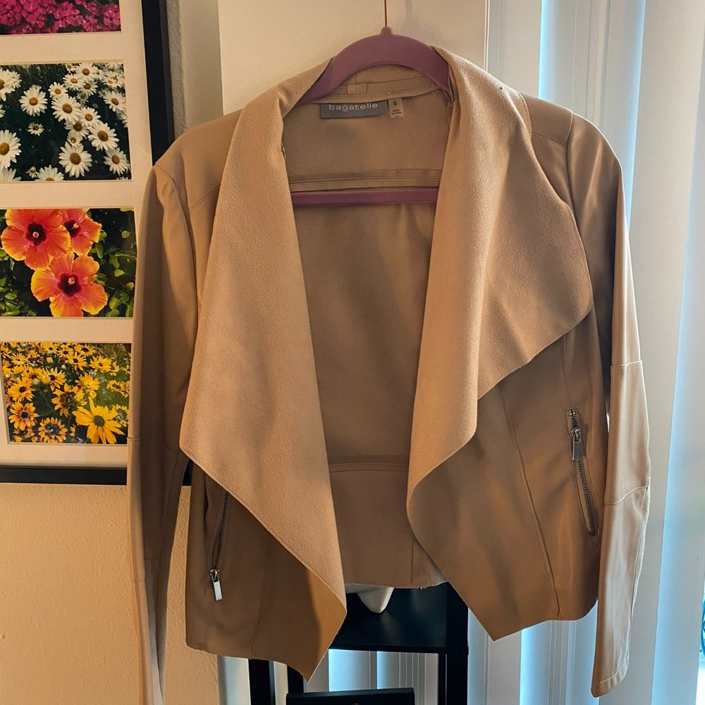 Bagatelle Faux Leather Designer Jacket Blazer Nude Tan Cream Size Small